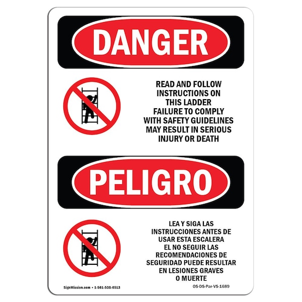 OSHA, Read & Follow Instructions On This Ladder, 18in X 12in Rigid Plastic, 12" W, 18" L, Spanish